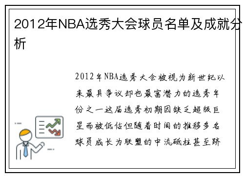 2012年NBA选秀大会球员名单及成就分析